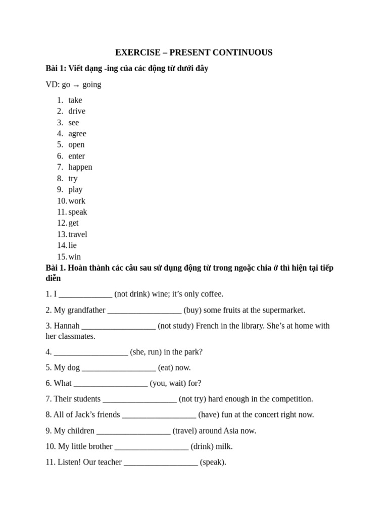 EXERCISE 1 - Present Continuous | PDF