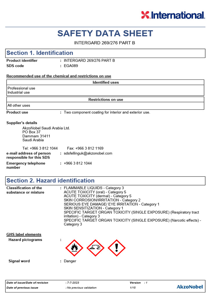 INTERGARD 269/276 Part B Safety Data | PDF