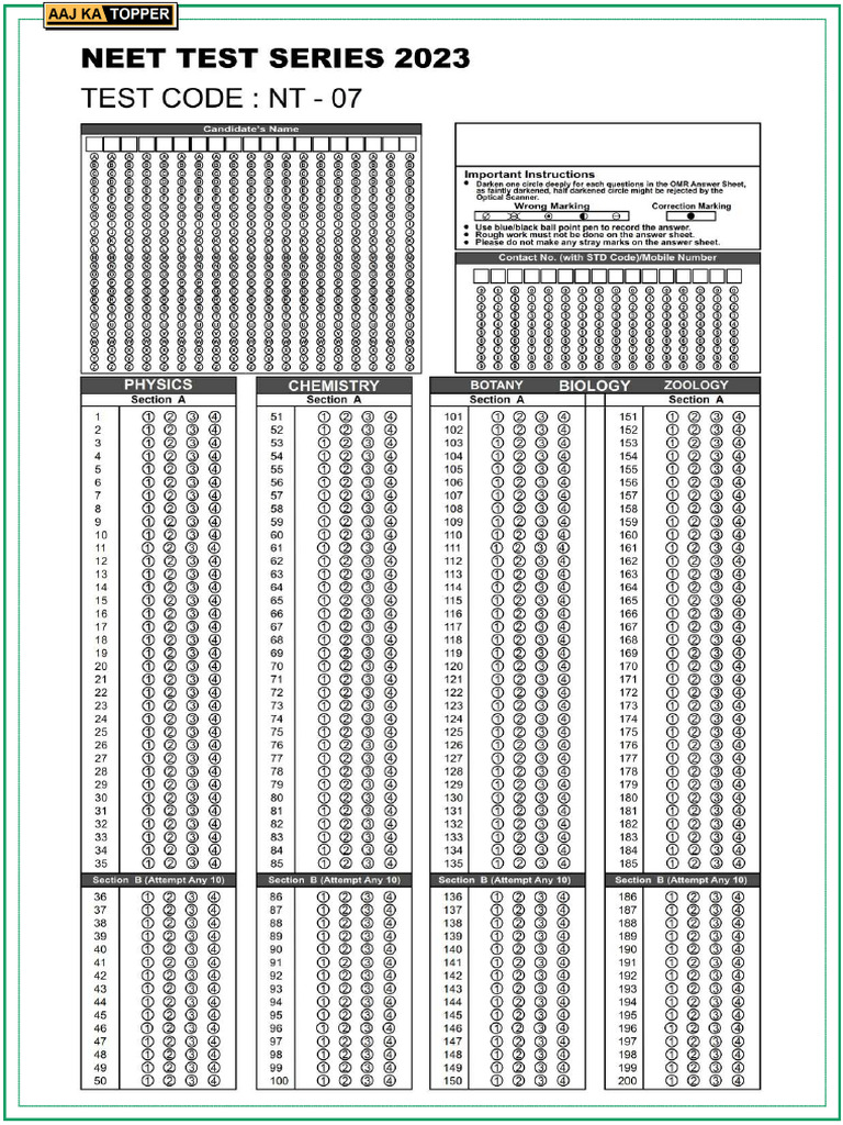 NEET Part Test 07 | PDF