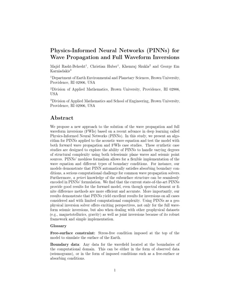 PINNs for Seismic Wave Inversion Techniques | PDF | Inverse Problem ...