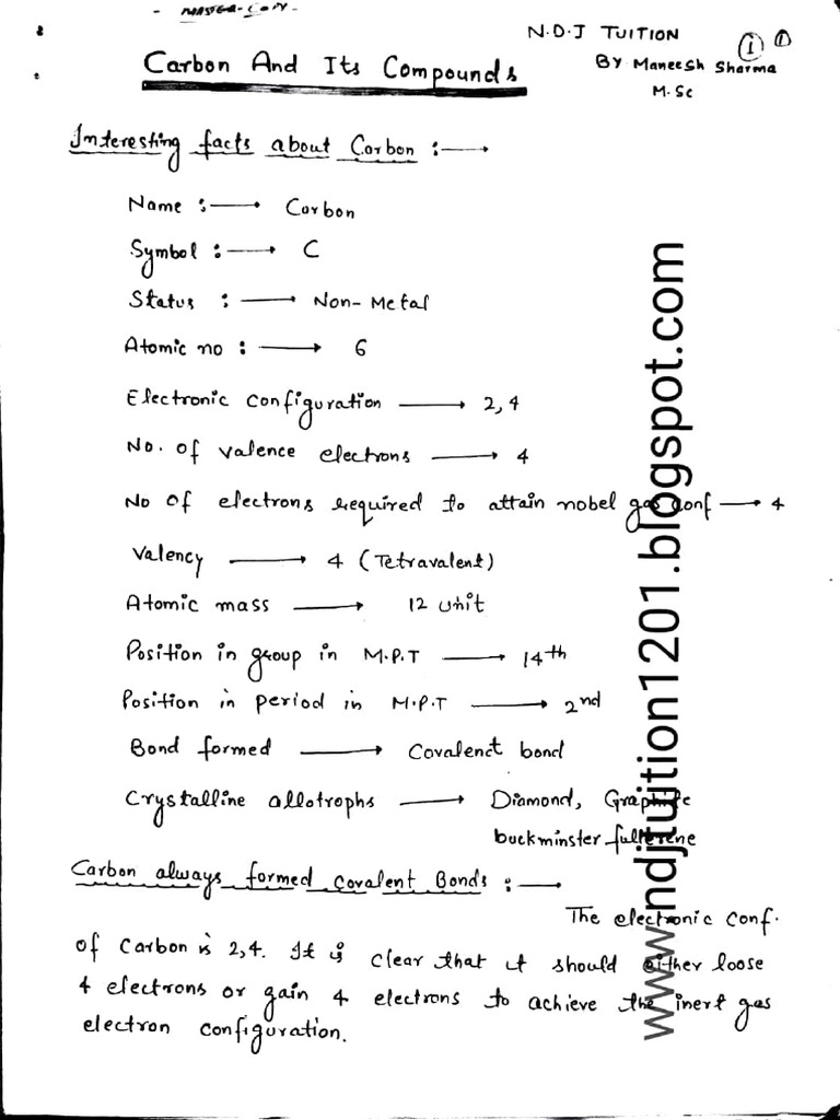 Carbon and Its Compounds Class 10 Lia Notes | PDF | Sets Of Chemical ...