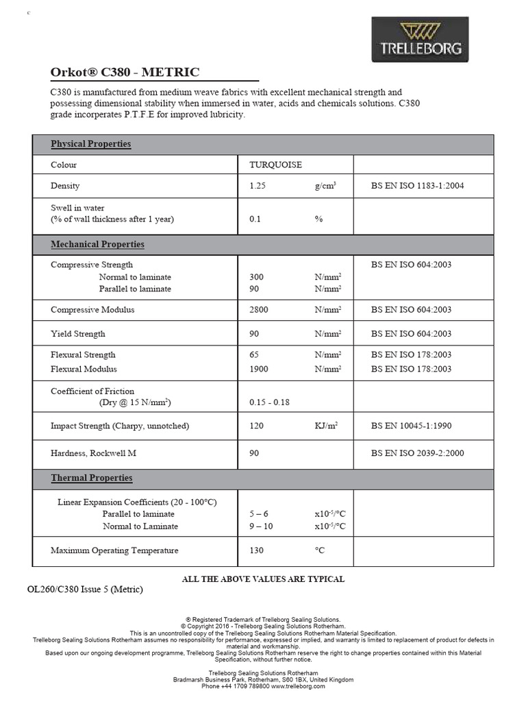 Orkot® C380 Material Specification | PDF | Strength Of Materials ...