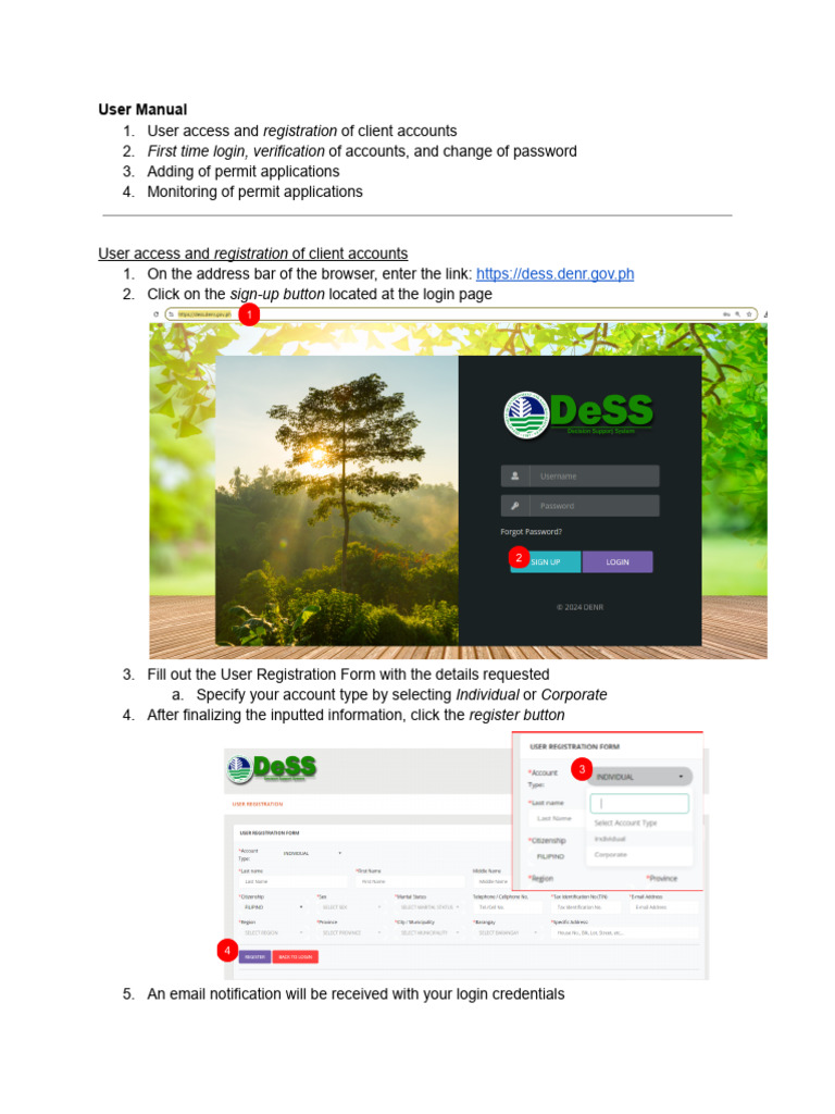 DESS User Manual for Permit Applications | PDF | Password | Login