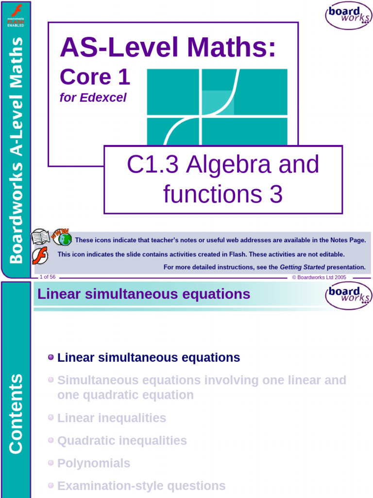 AS-Level Maths: Linear Equations Guide | PDF | Equations | Quadratic ...