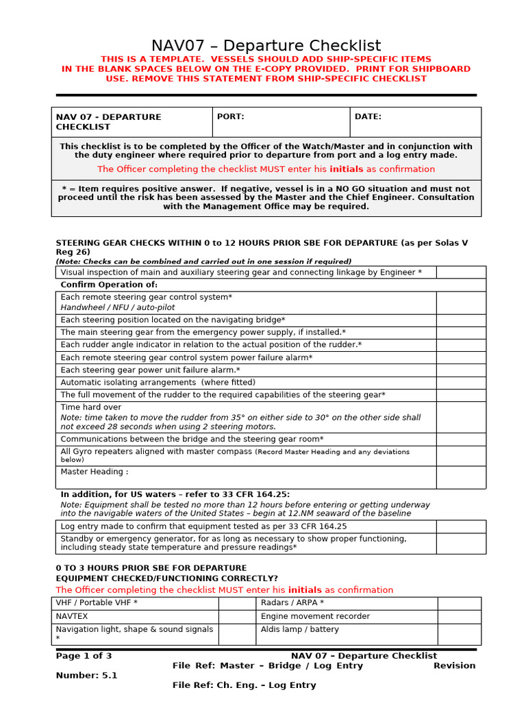 Nav 07 - Departure Checklist | PDF | Steering | Shipping