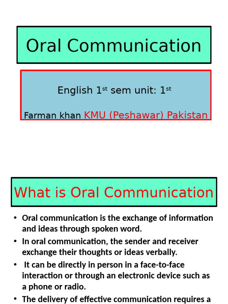 Understanding Oral Communication Basics Pdf Communication Human