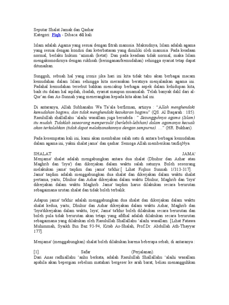 Seputar Shalat Jamak Dan Qashar