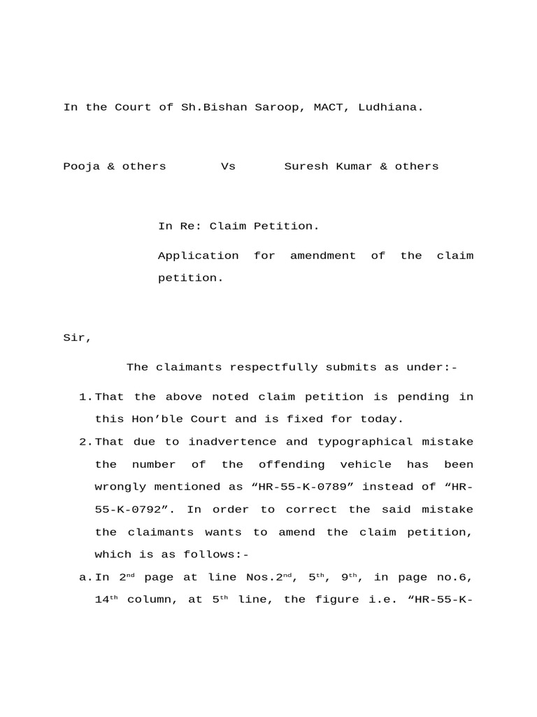 MACT Claim Petition Amendment Request | PDF