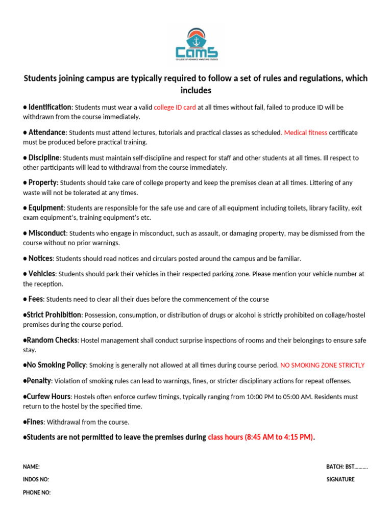 Campus Rules and Regulations for Students | PDF