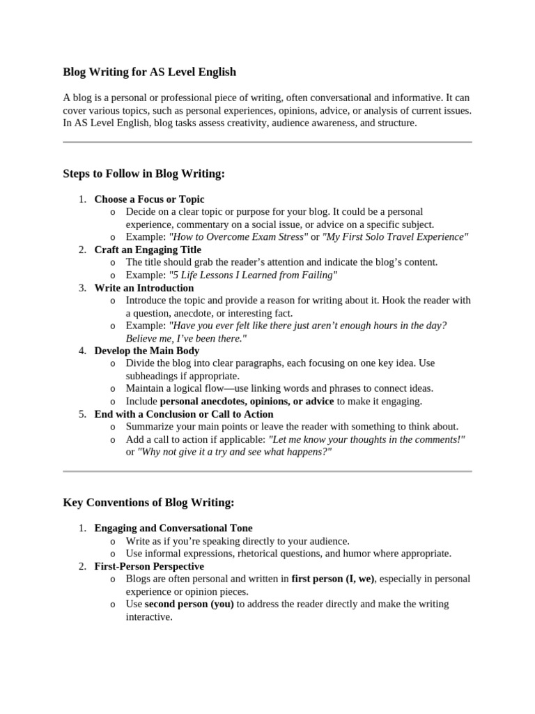 AS Level Blog Writing Guide | PDF | Experience | Blog