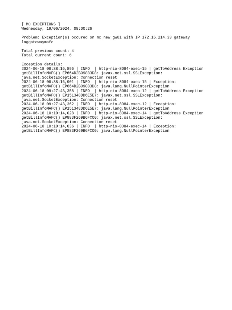 Exception Loggatewaymafc PDF
