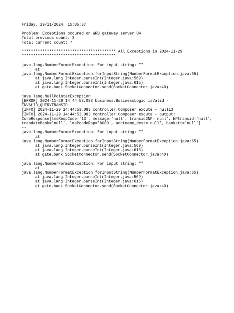 WRB Gateway Server Exception Log | PDF