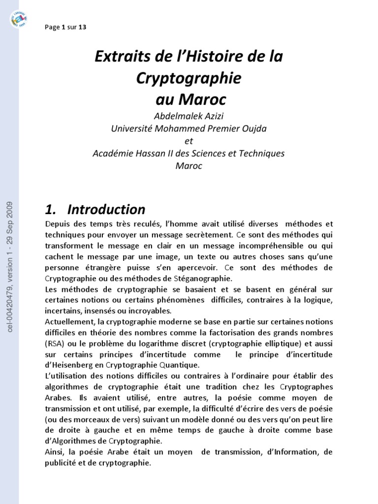 Histoire de la Cryptographie au Maroc | PDF | Al-Andalus | Cryptage