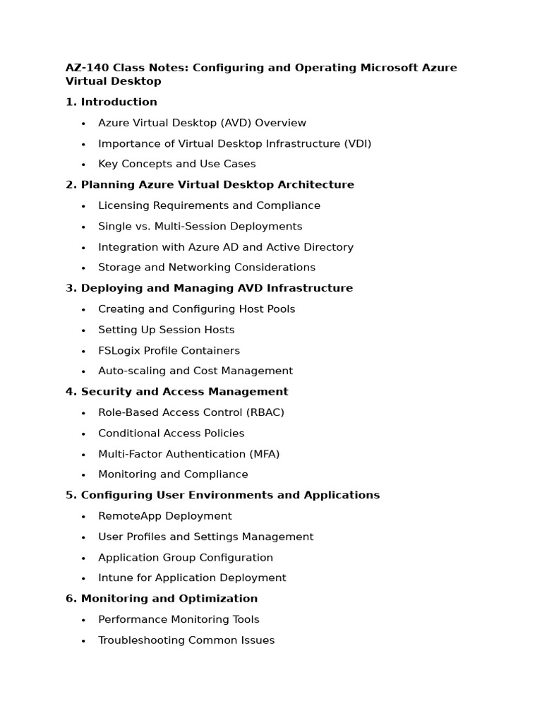 AZ-140 Class Notes for Azure Virtual Desktop | PDF