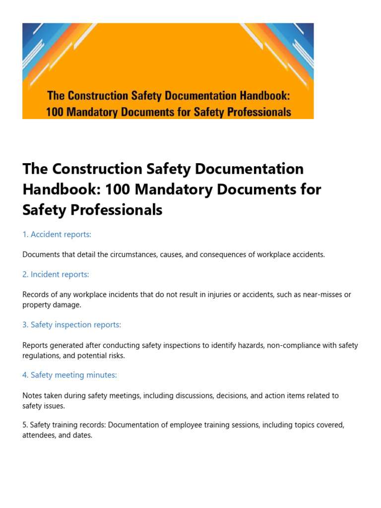 100 Mandatory Documents For Safety Professionals | PDF | Insurance | Safety