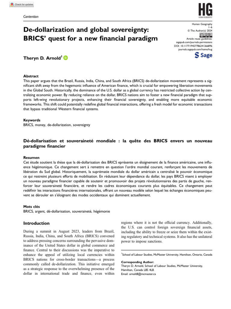 BRICS De-dollarization: New Financial Paradigm | PDF | Bric ...