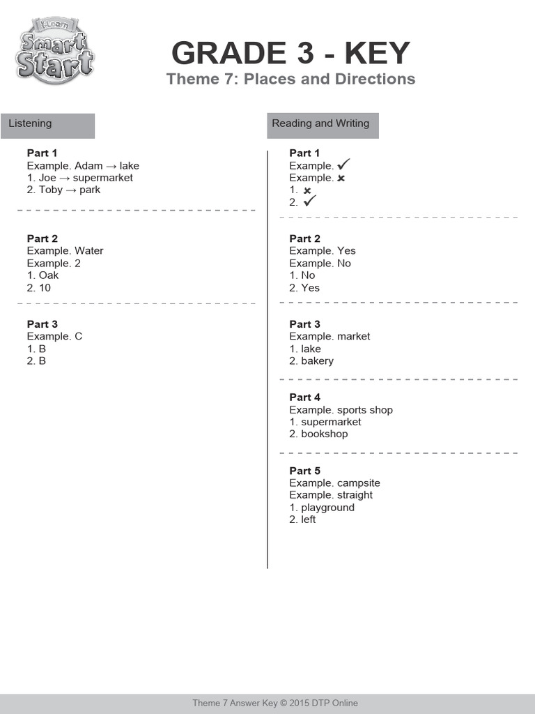 I-Learn Smart Start Grade 3 - Theme 7 - Key | PDF