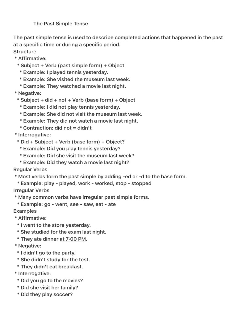 Understanding the Past Simple Tense | PDF | Grammatical Tense | Verb