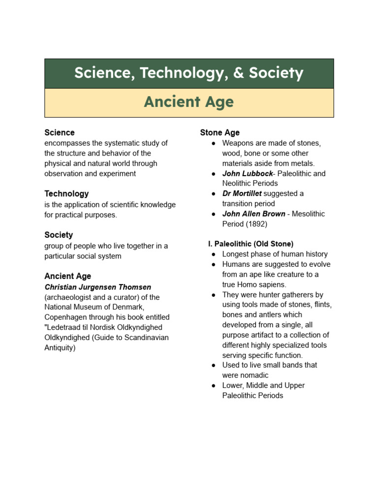STS- 1. Ancient Age | PDF | Paleolithic | Stone Age
