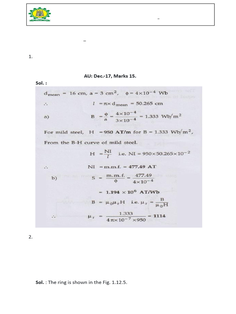 Unit I problems | PDF | Inductor | Electromagnetism