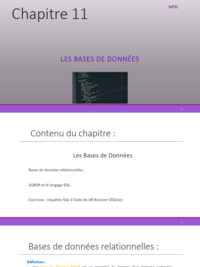 Chapitre 11 - BDD | PDF | Base de données relationnelle | Bases de données