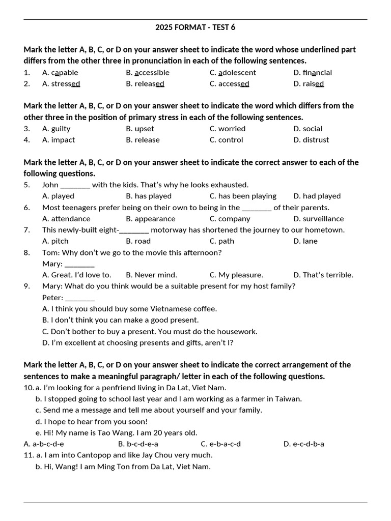 Practice Test 6 (2025 Format) | PDF | Adolescence | Psychology