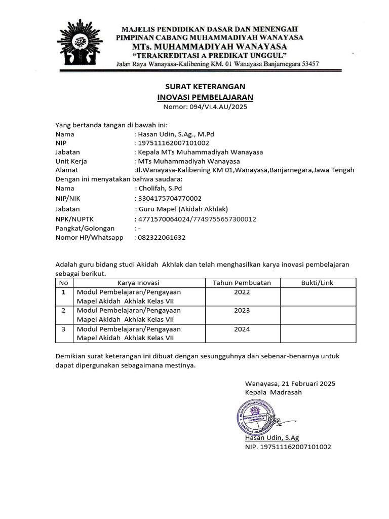 Surat RPL Cholifah | PDF