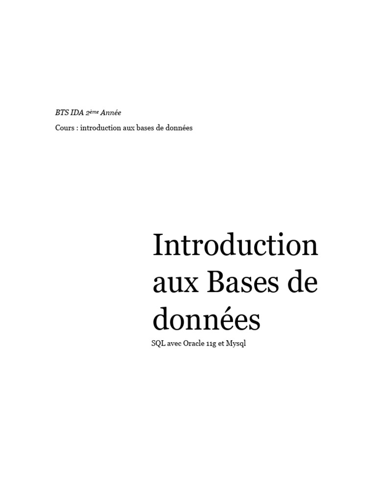 Introduction aux bases de données SQL | PDF | SQL | Bases de données