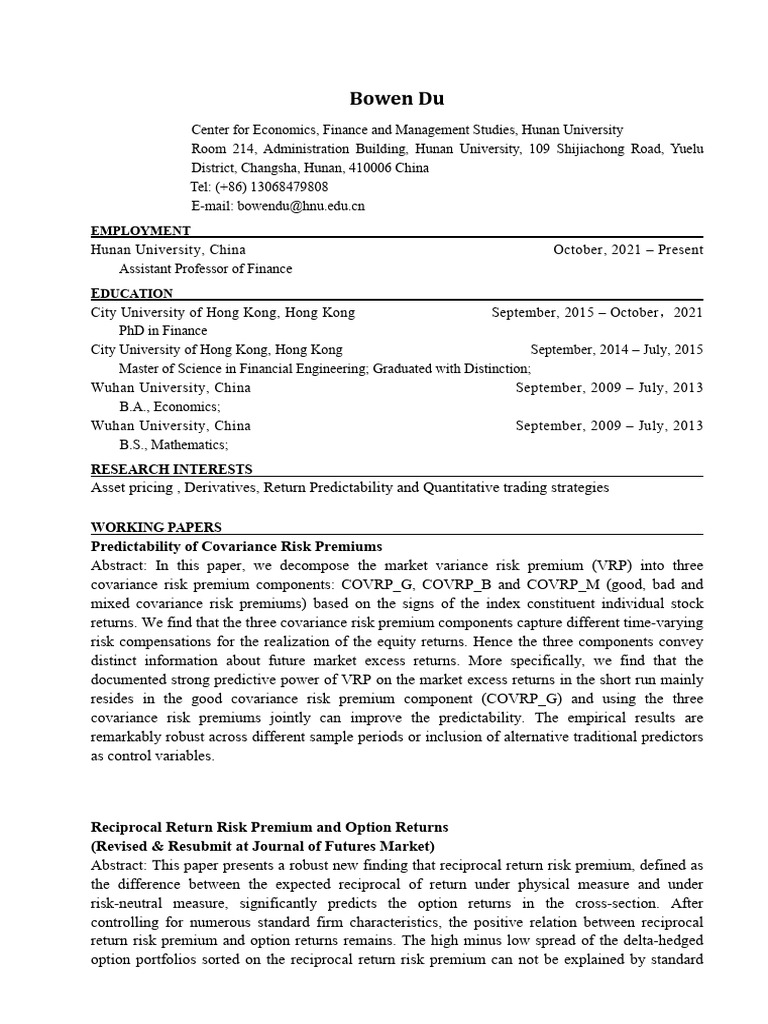Chinese CV | PDF | Option (Finance) | Risk