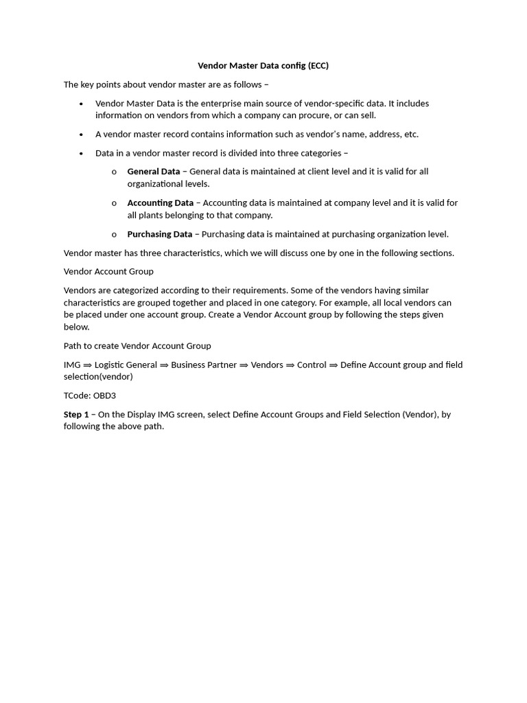 Vendor Master Data Configuration Guide | PDF | Computing | Business