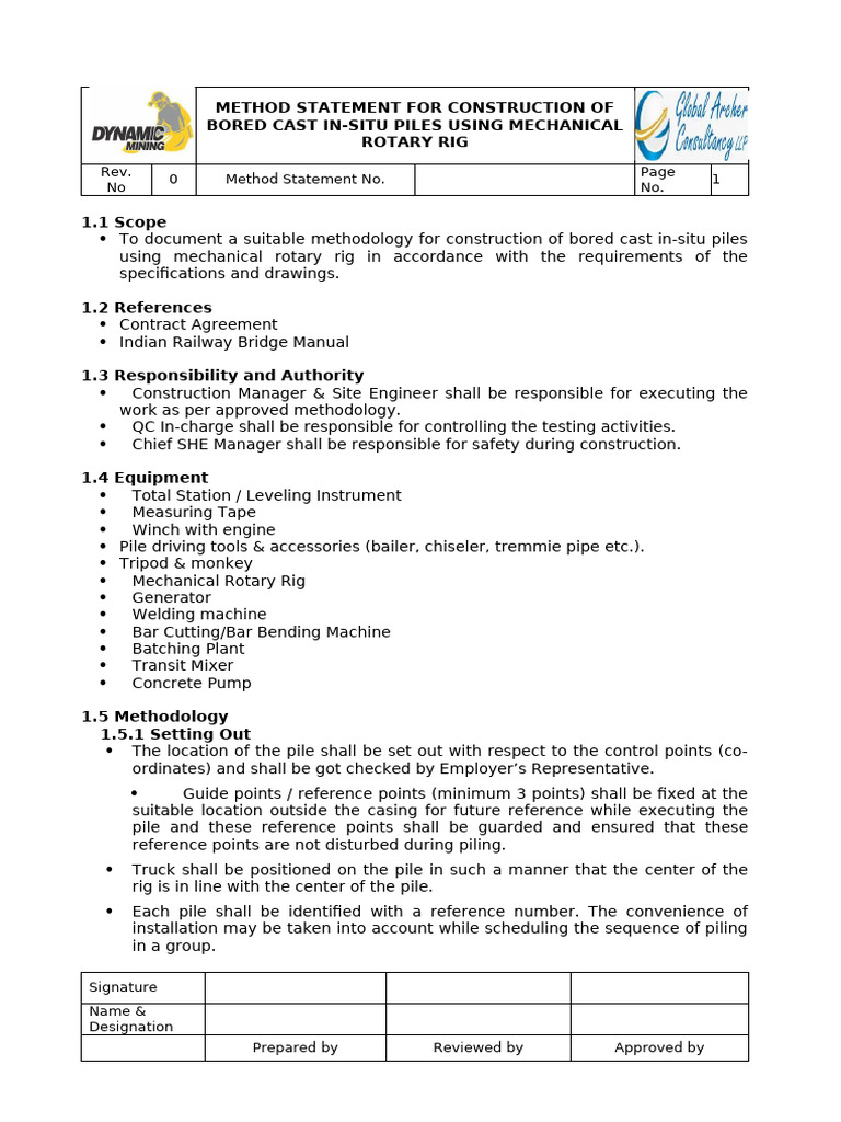 Bored Cast In-Situ Pile Construction Method | PDF | Deep Foundation ...