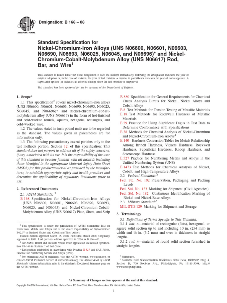 Astm B166 | PDF | Strength Of Materials | Wire