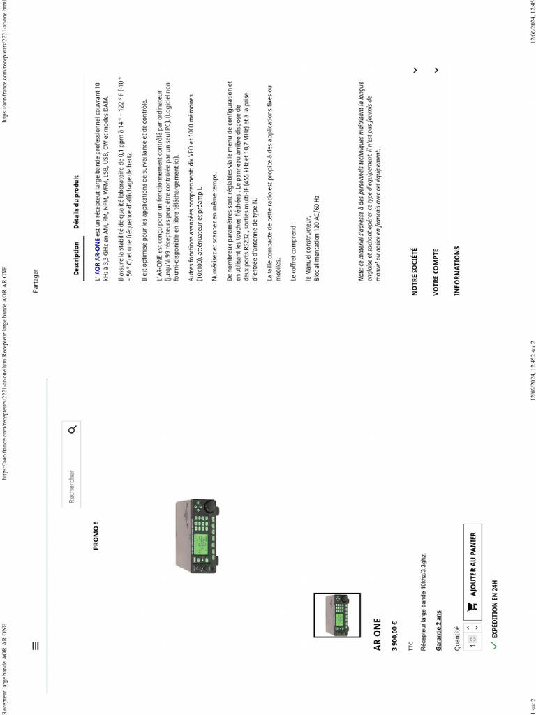 Recepteur Large Bande AOR AR ONE | PDF