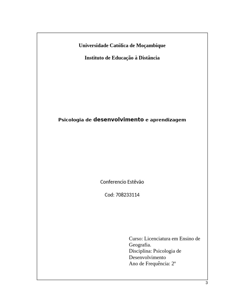 Psicologia do Desenvolvimento e Aprendizagem | PDF | Aprendizado ...
