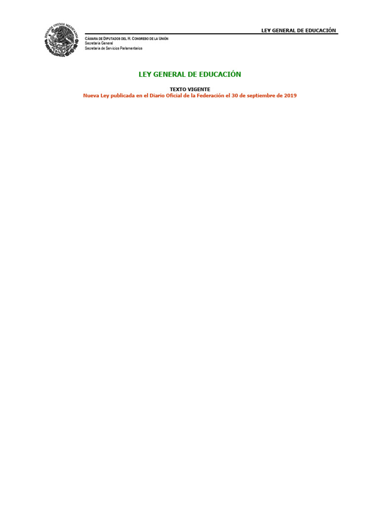 Ley General de Educación 2019: Texto Vigente | PDF | México | Estado ...