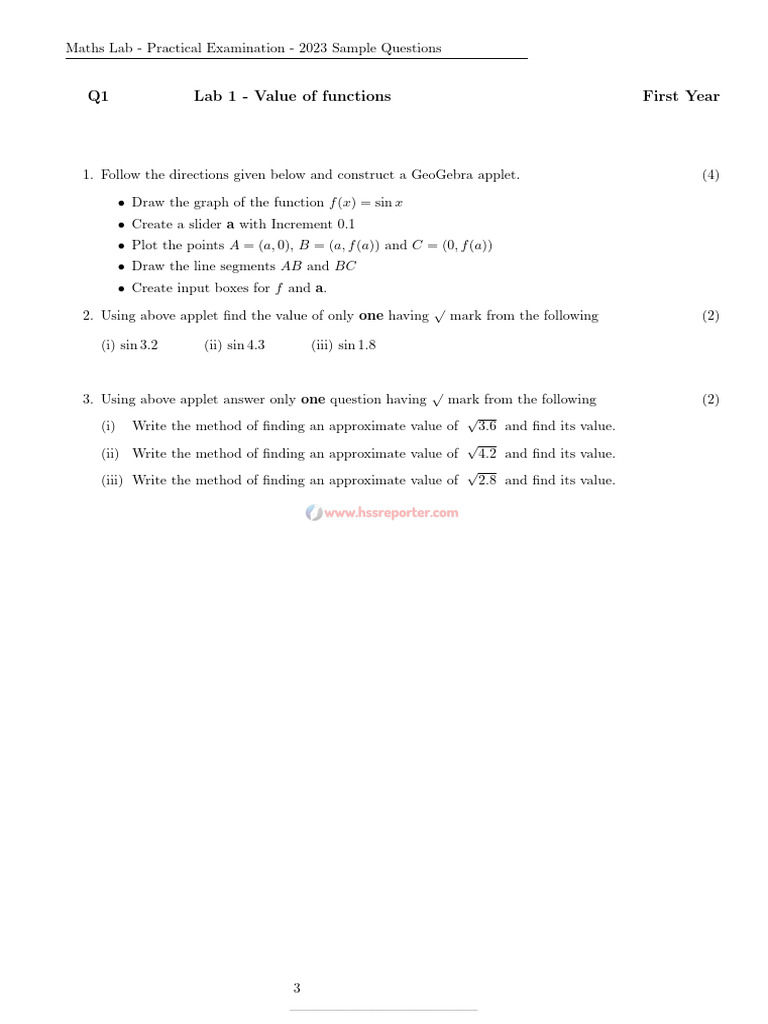 2023 Maths Lab Practical Exam Questions | PDF | Function (Mathematics ...