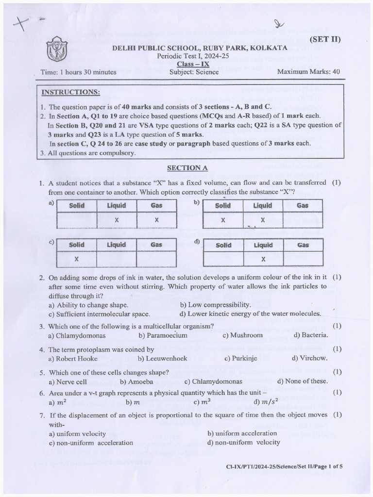 CL 9 Pre-Mid Term Science 2024-25 | PDF