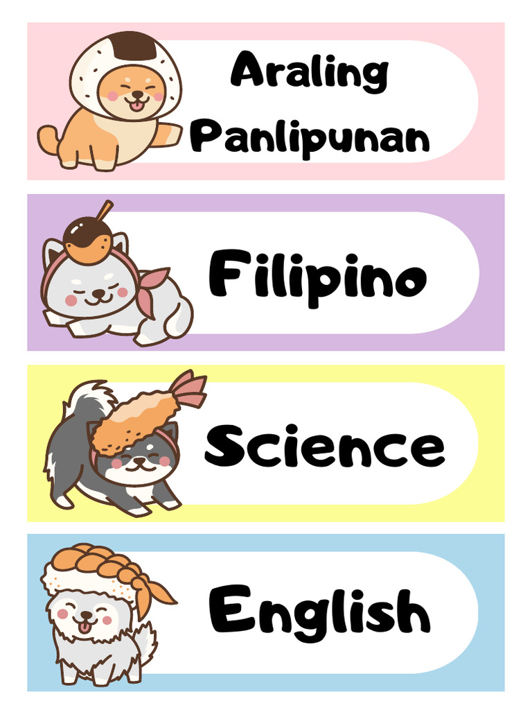 Colorful Illustrations Dogs in Costume Notebook Label | PDF