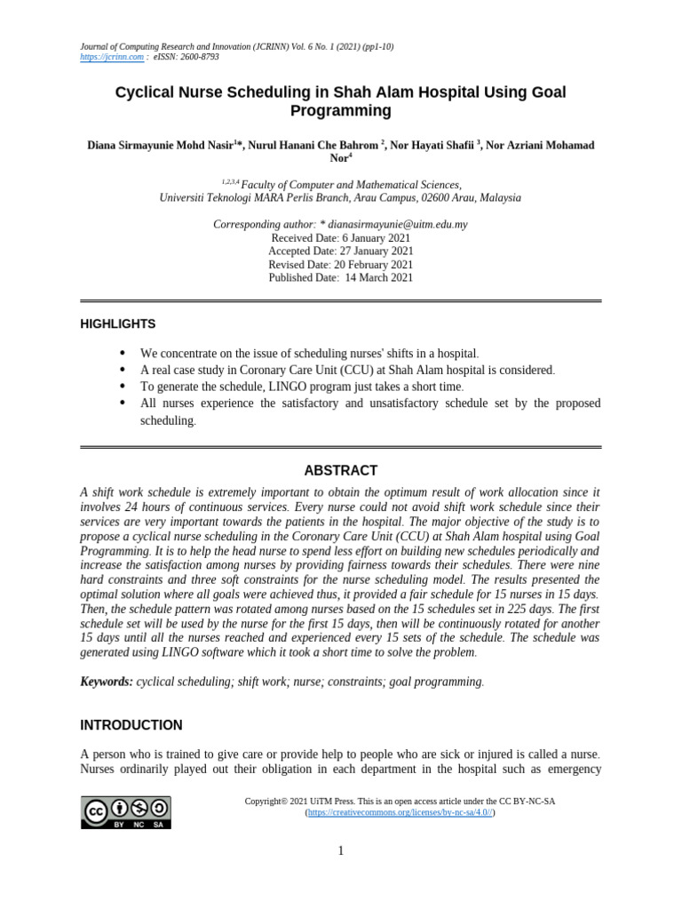 1 - (PP 1-10) Cyclical Nurse Scheduling in Shah Alam Hospital Using ...
