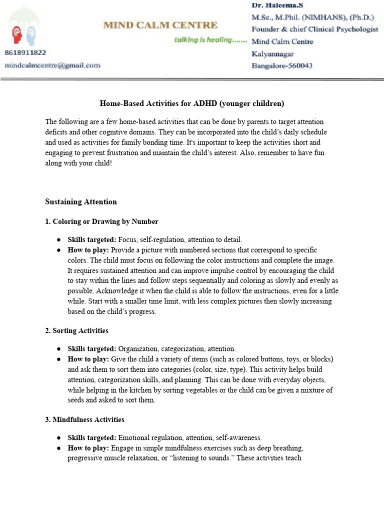 Home Activities for ADHD Preschoolers | PDF | Attention | Working Memory