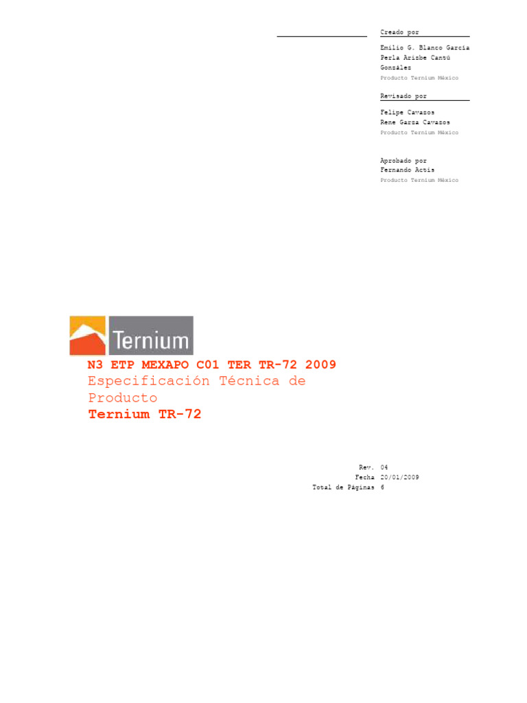 Especificación Técnica Ternium TR-72 | PDF