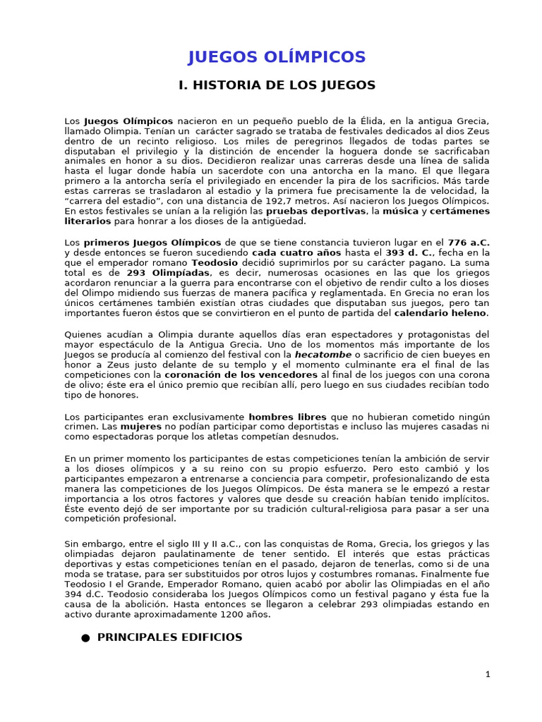 Historia y Edificios de los Juegos Olímpicos | PDF | Juegos olímpicos ...