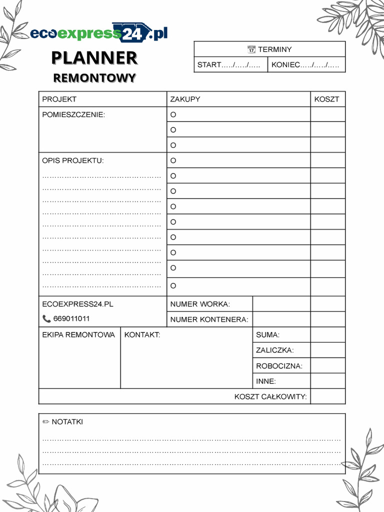 Planner Remontowy | PDF