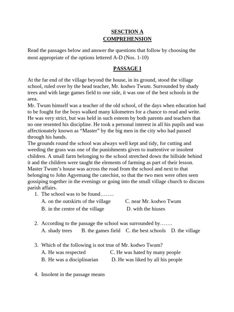 JHS English Comprehension Practice | PDF
