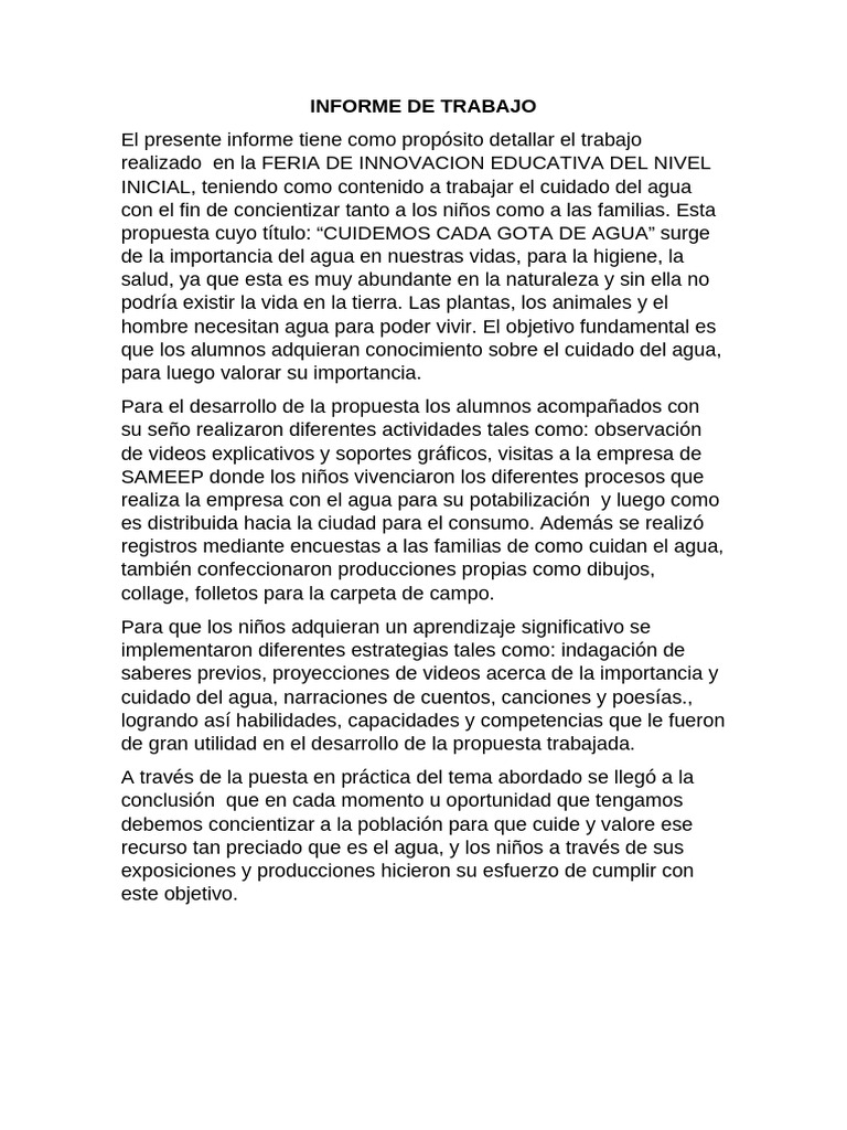 INFORME y REGISTRO PEDAGOGICO FERIA DE CIENCIA | PDF | Agua | Pedagogía