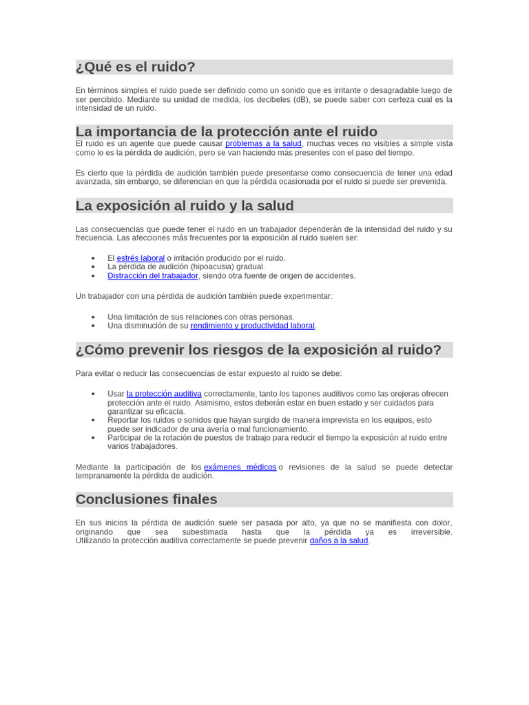 Prevención de riesgos por ruido laboral | PDF | ruido | Escuchando