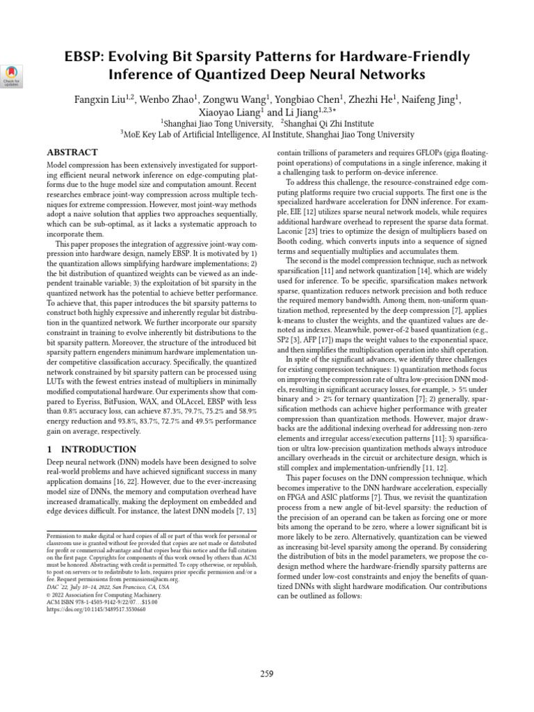 DAC'22 EBSP Bit Sparsity DNN | PDF | Deep Learning | Computer Engineering