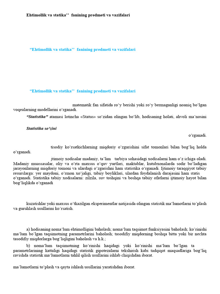 Eh M 1 Ehtimollar | PDF