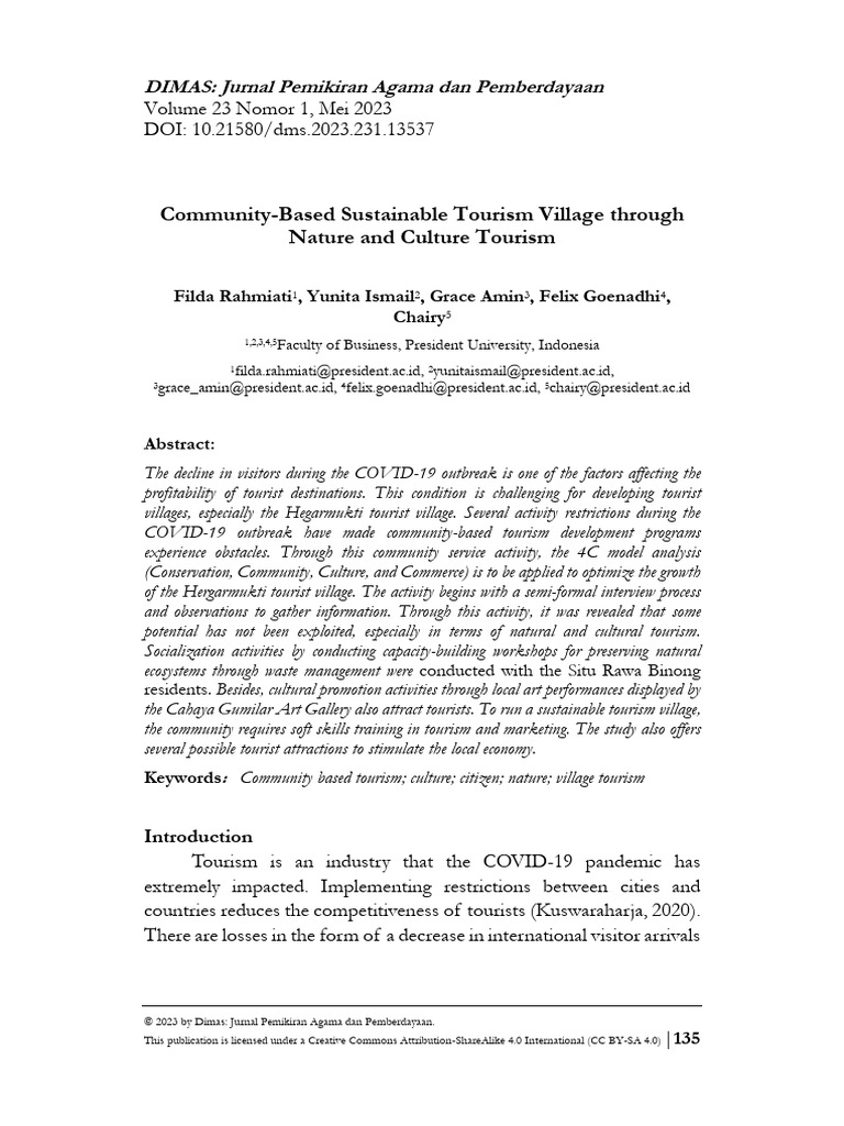 Community-Based Sustainable Tourism Village Through Nature and Culture ...