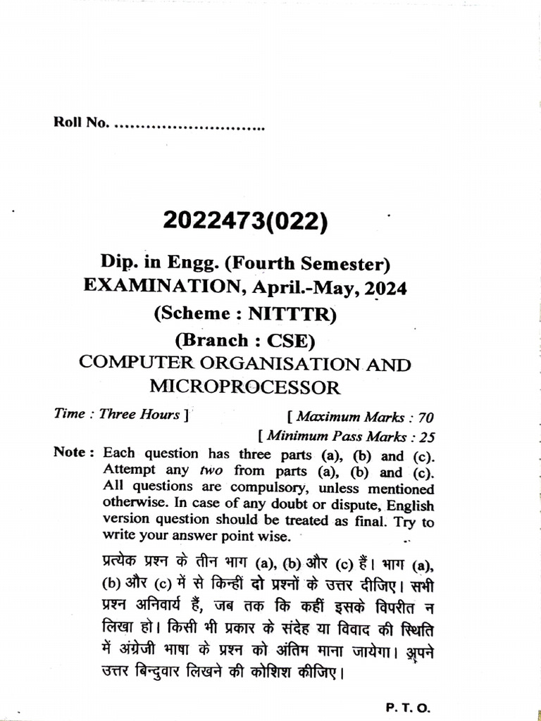 Computer Organisation Exam Paper 2024 | PDF | Central Processing Unit ...